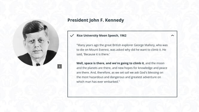 Screenshot of course lesson with JFK image and quote