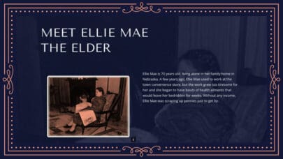 A slide within the course that reads, "Meet Ellie Mae the Elder"