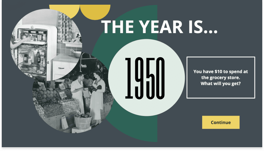Image of a slide within the course that reads, "The year is 1950".